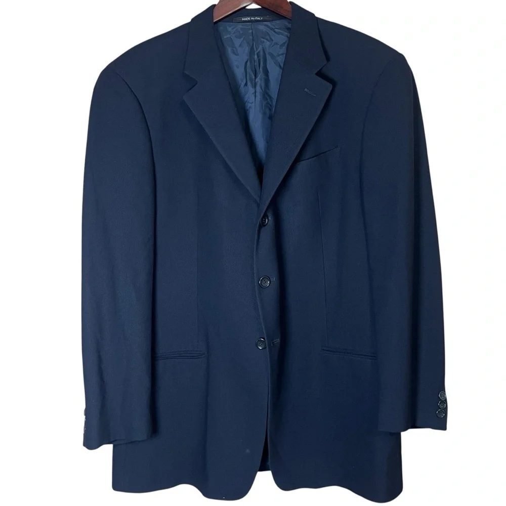 ARMANI COLLEZIONI Navy Blue Blazer Textured Suit Jacket 42R Wool Italy Made Coat
